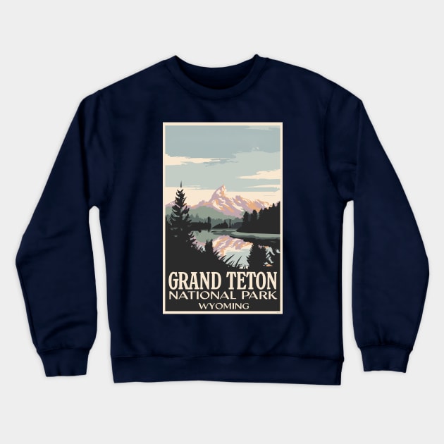 A Vintage Travel Art of the Grand Teton National Park - Wyoming - US Crewneck Sweatshirt by goodoldvintage